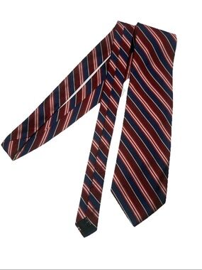 Brook Brothers Men's Tie Wine Navy Blue Red Striped Pure Silk USA W: 3.5” L:59”
